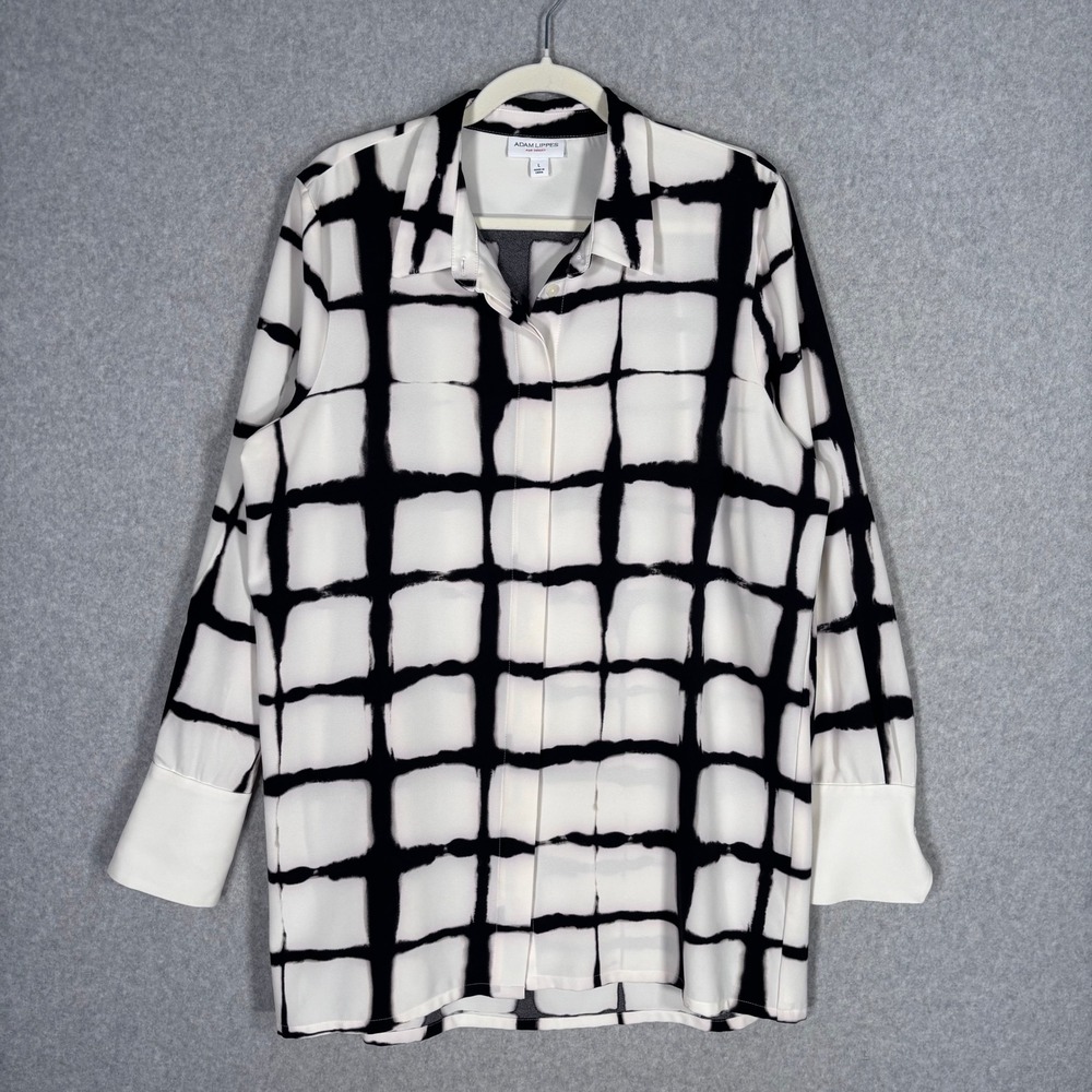 Adam Lippes Abstract Button Down Tunic Shirt Dress L White Black Minimalist